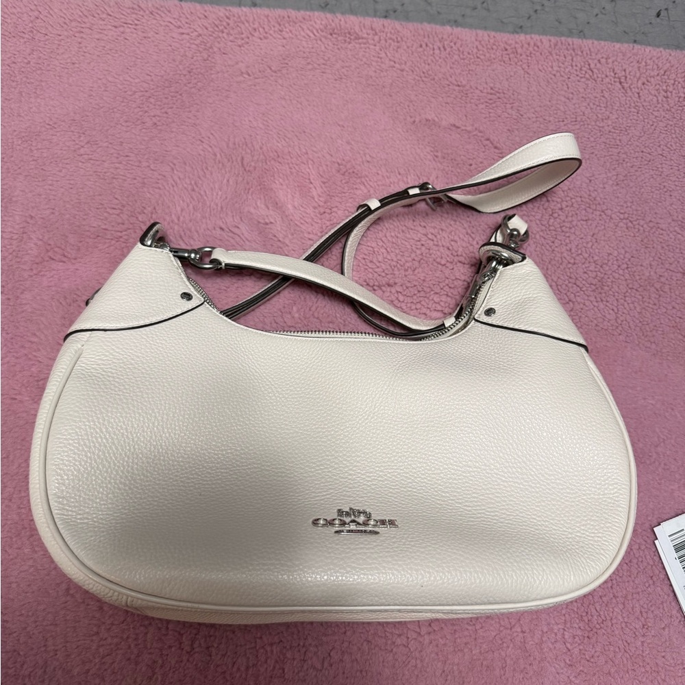 Coach Mara Pebble Leather Shoulder Cross Body Bag in Chalk White